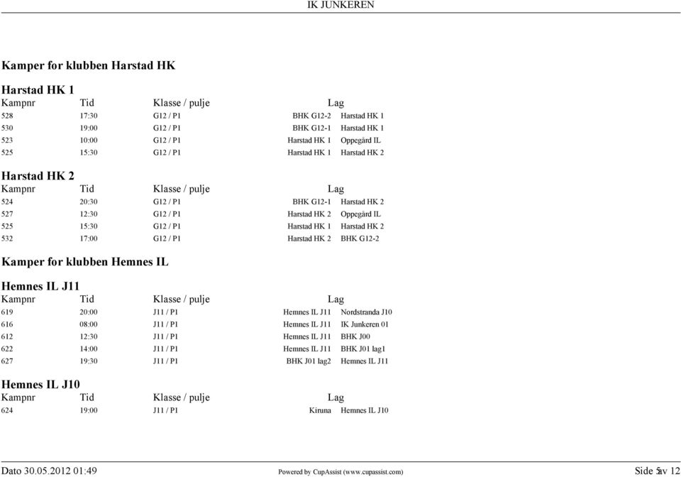 Harstad HK 2 BHK G-2 Kamper for klubben Hemnes IL Hemnes IL J11 619 20:00 J11 / P1 Hemnes IL J11 Nordstranda J10 616 08:00 J11 / P1 Hemnes IL J11 IK Junkeren 01 6 :30 J11 / P1