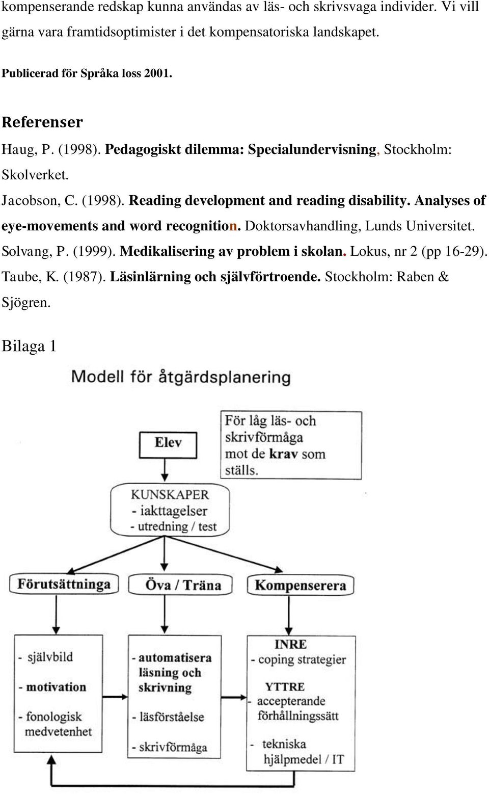 Analyses of eye-movements and word recognition. Doktorsavhandling, Lunds Universitet. Solvang, P. (1999). Medikalisering av problem i skolan.