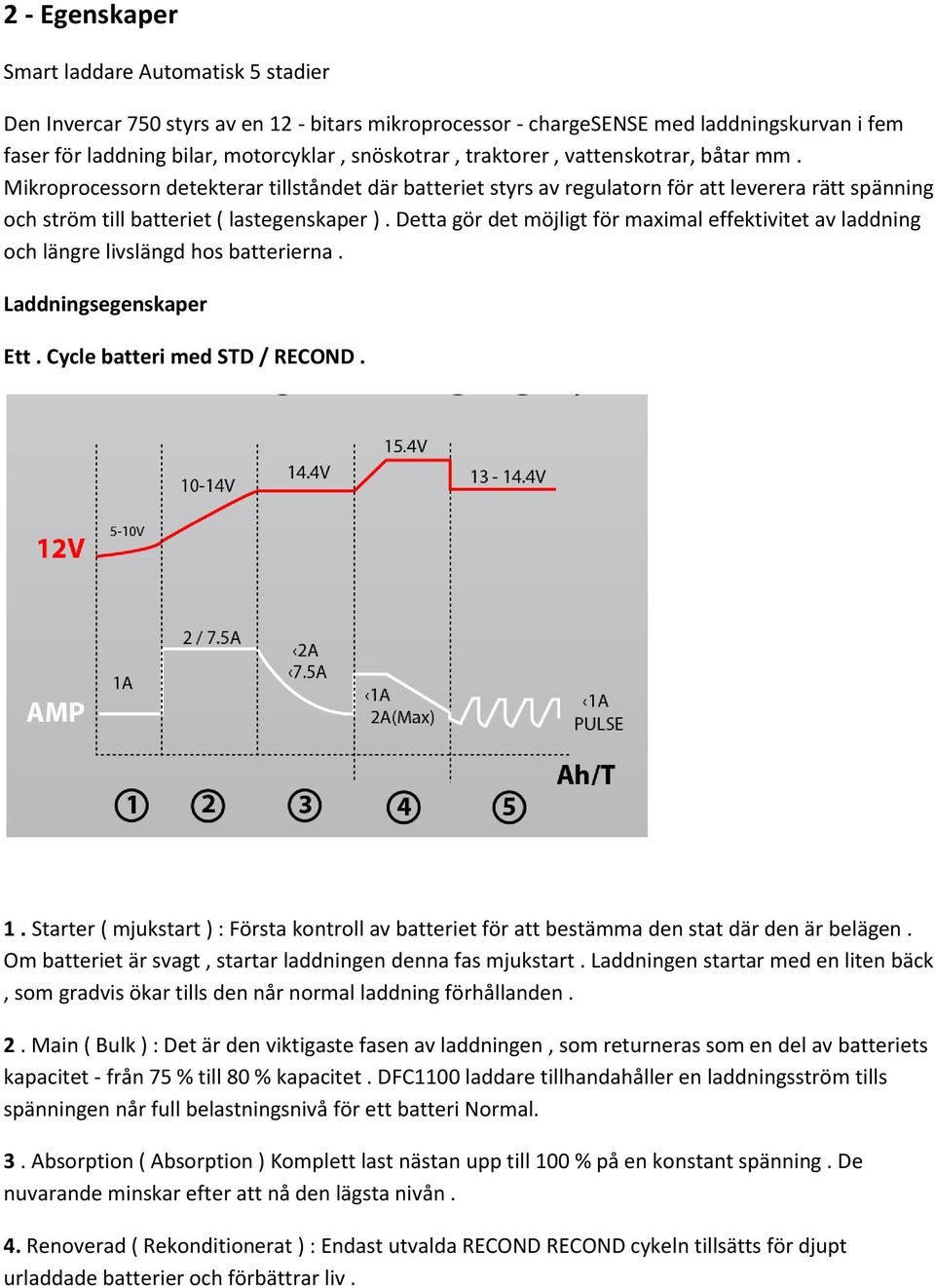 Detta gör det möjligt för maximal effektivitet av laddning och längre livslängd hos batterierna. Laddningsegenskaper Ett. Cycle batteri med STD / RECOND. 1.