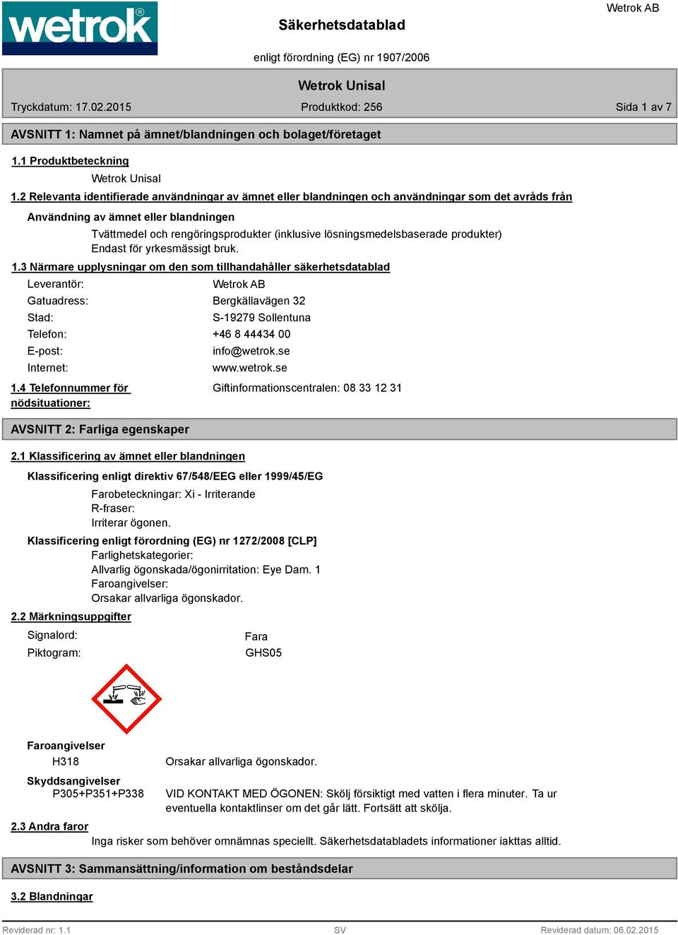 lösningsmedelsbaserade produkter) Endast för yrkesmässigt bruk. 1.