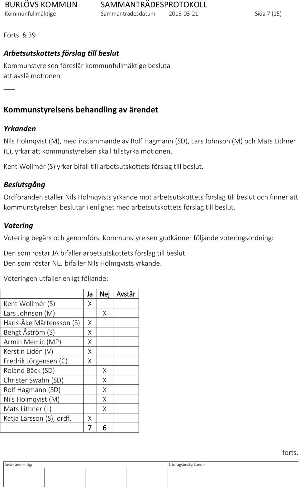 Kent Wollmér (S) yrkar bifall till arbetsutskottets förslag till beslut.