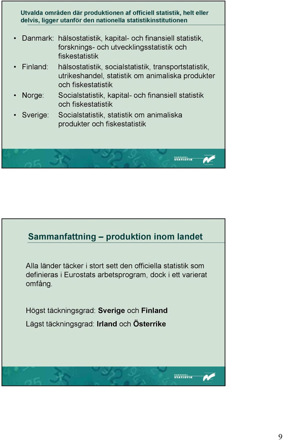 Socialstatistik, kapital- och finansiell statistik och fiskestatistik Sverige: Socialstatistik, statistik om animaliska produkter och fiskestatistik Sammanfattning produktion inom landet Alla