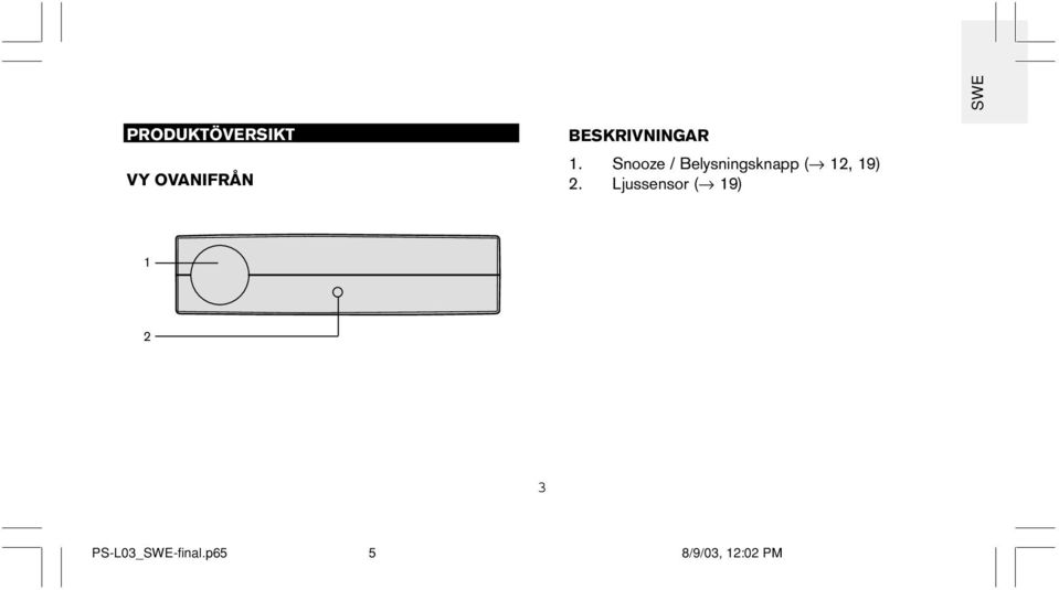 Snooze / Belysningsknapp (