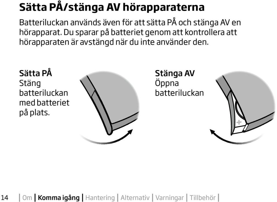 Du sparar på batteriet genom att kontrollera att hörapparaten är avstängd när du inte