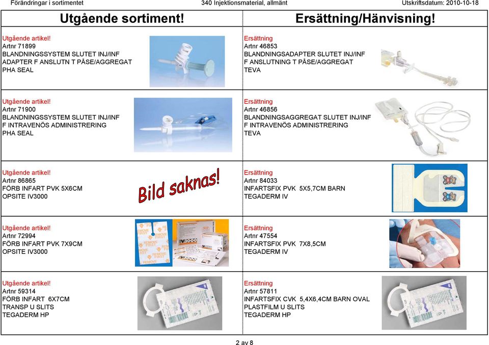 46856 BLANDNINGSAGGREGAT SLUTET INJ/INF F INTRAVENÖS ADMINISTRERING F INTRAVENÖS ADMINISTRERING PHA SEAL Artnr 86865 Artnr 84033 FÖRB INFART PVK