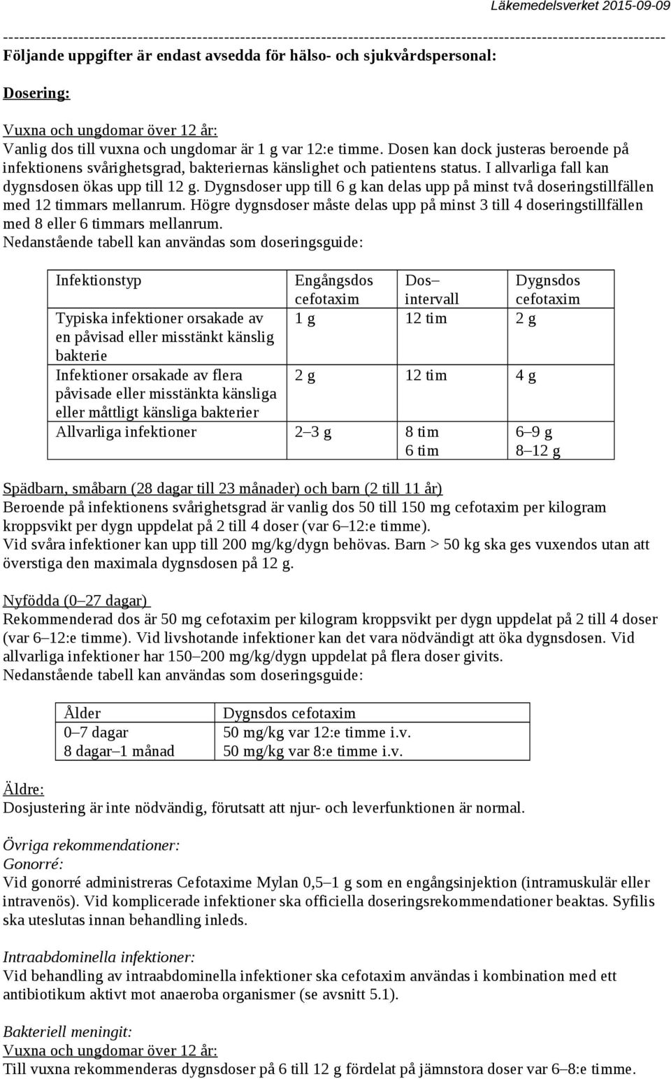 Dosen kan dock justeras beroende på infektionens svårighetsgrad, bakteriernas känslighet och patientens status. I allvarliga fall kan dygnsdosen ökas upp till 12 g.