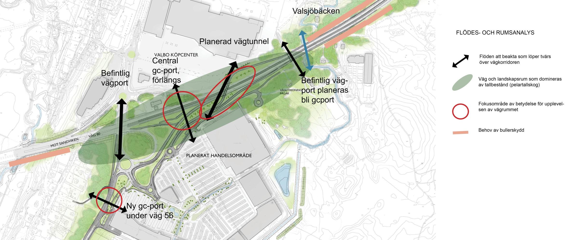 FLÖDES- OCH RUMSANALYS Fokusområden i gestaltningen Tallarnas sammanhållande och rumsskapande element