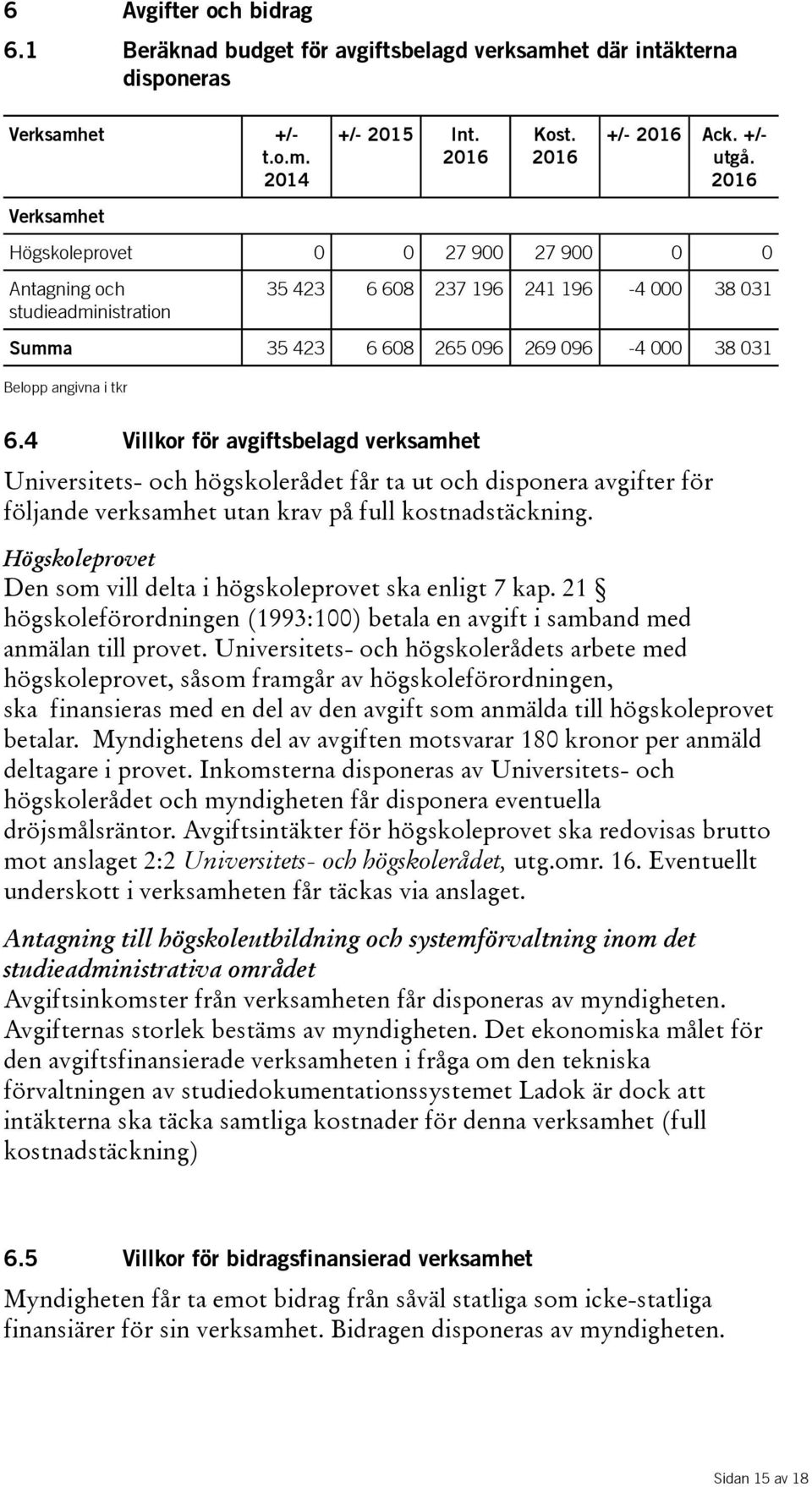 4 Villkor för avgiftsbelagd verksamhet Universitets- och högskolerådet får ta ut och disponera avgifter för följande verksamhet utan krav på full kostnadstäckning.