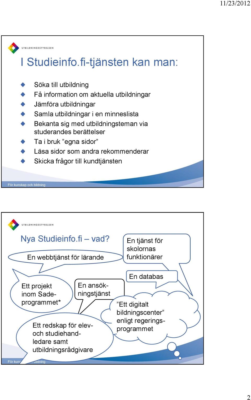 Bekanta sig med utbildningsteman via studerandes berättelser Ta i bruk egna sidor Läsa sidor som andra rekommenderar Skicka frågor till