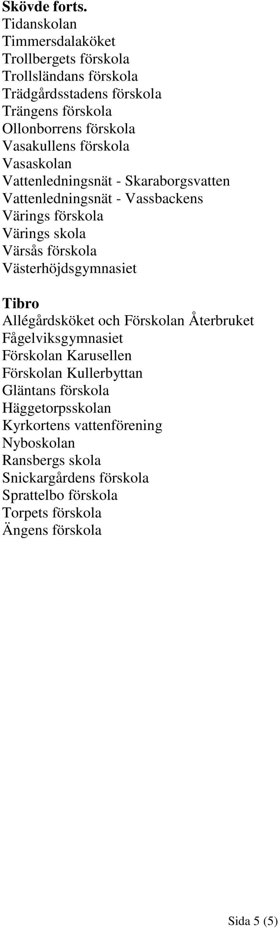 förskola Vasaskolan Vattenledningsnät - Skaraborgsvatten Vattenledningsnät - Vassbackens Värings förskola Värings skola Värsås förskola