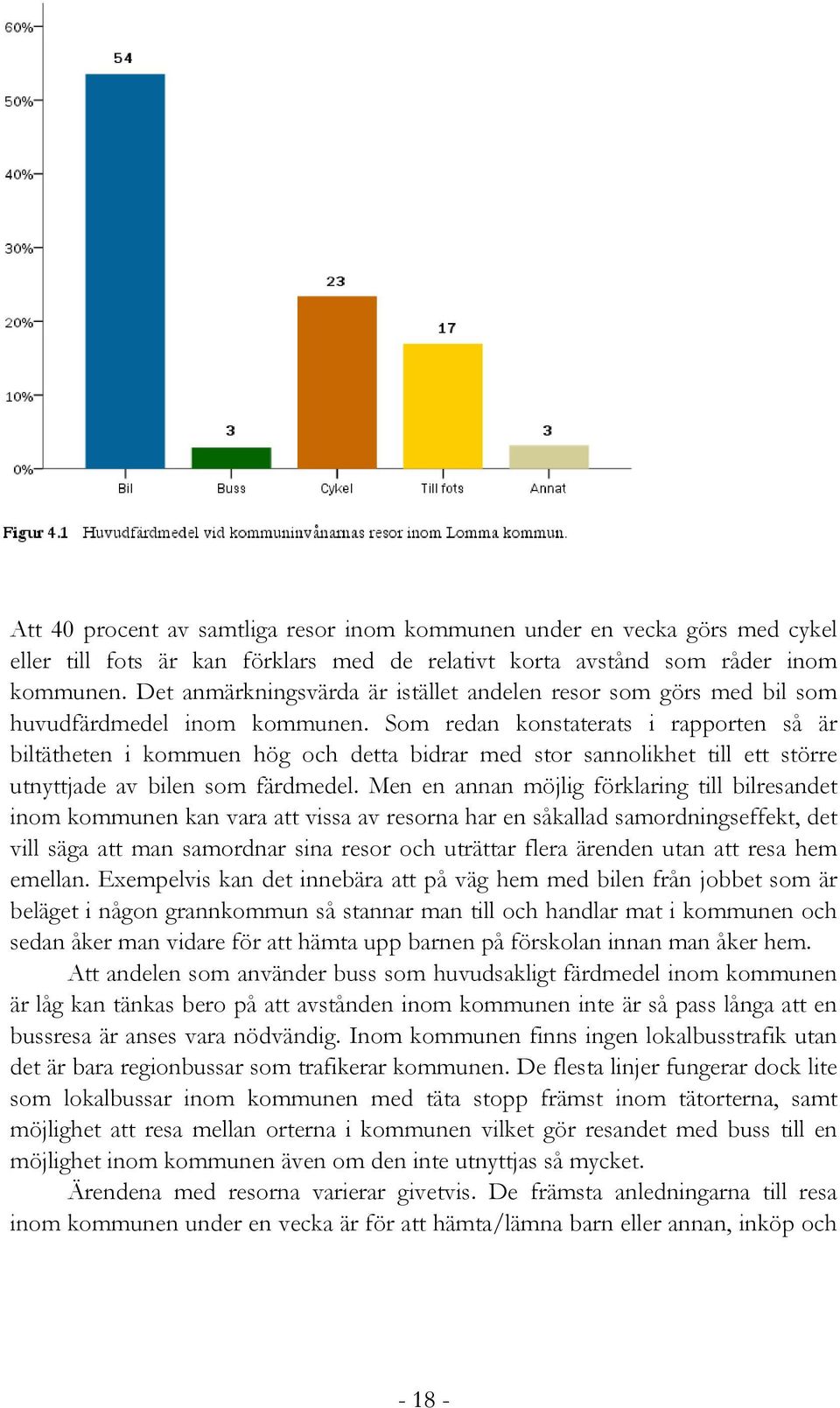 Som redan konstaterats i rapporten så är biltätheten i kommuen hög och detta bidrar med stor sannolikhet till ett större utnyttjade av bilen som färdmedel.