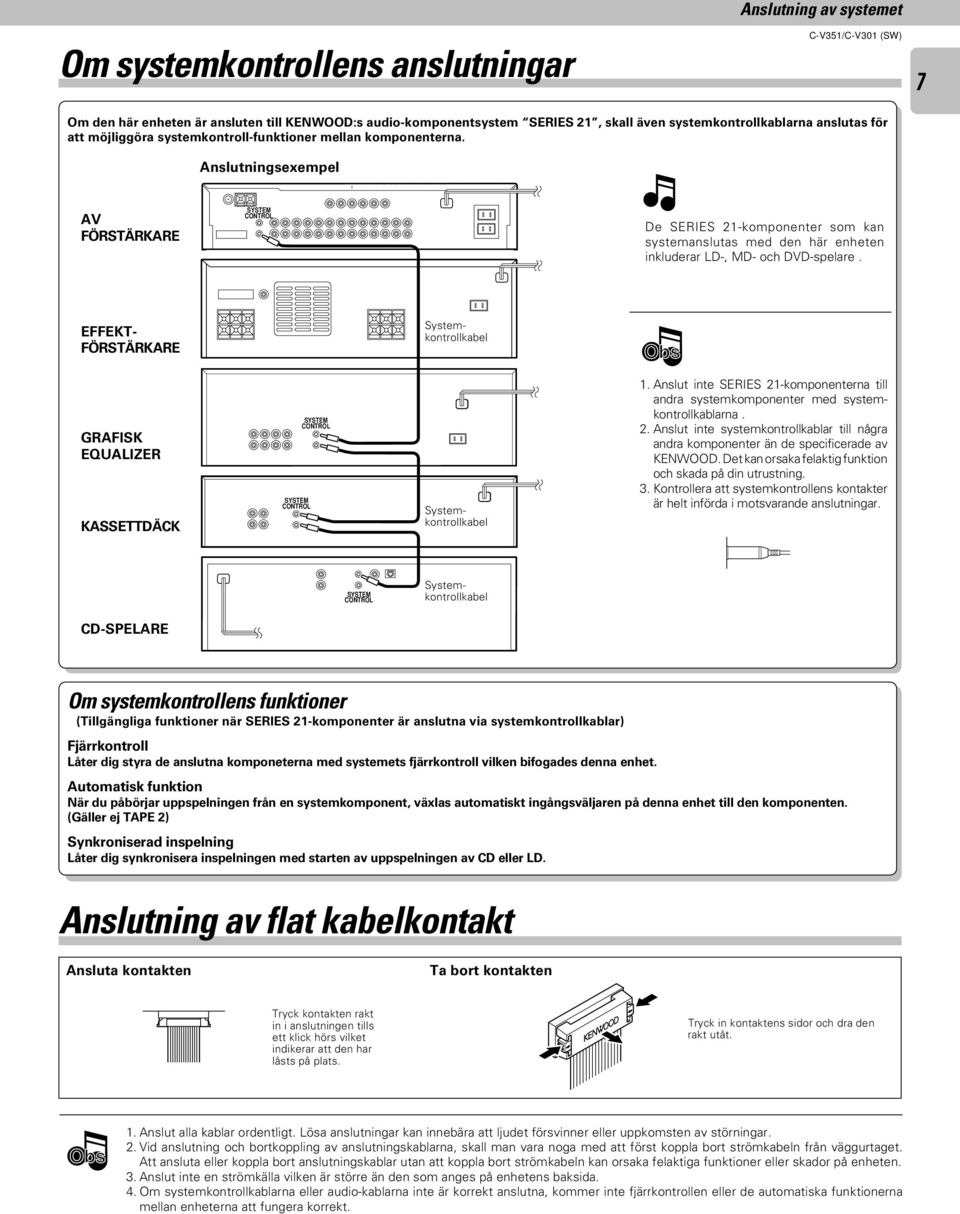 EFFEKT- FÖRSTÄRKARE Systemkontrollkabel GRAFISK EQUALIZER KASSETTDÄCK SYSTEM CONTROL SYSTEM CONTROL Systemkontrollkabel.