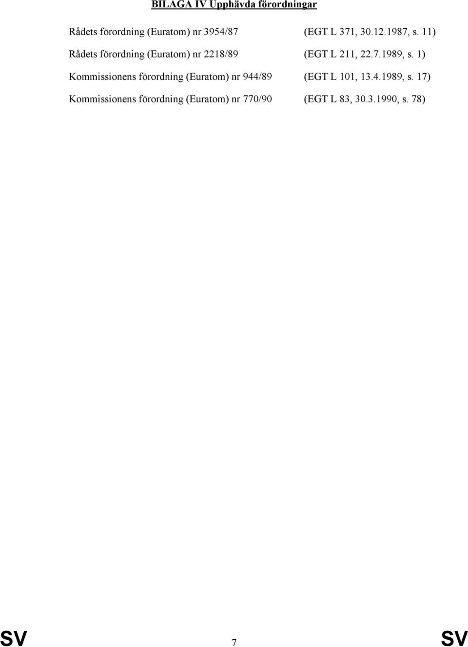 1) Kommissionens förordning (Euratom) nr 944/89 (EGT L 101, 13.4.1989, s.