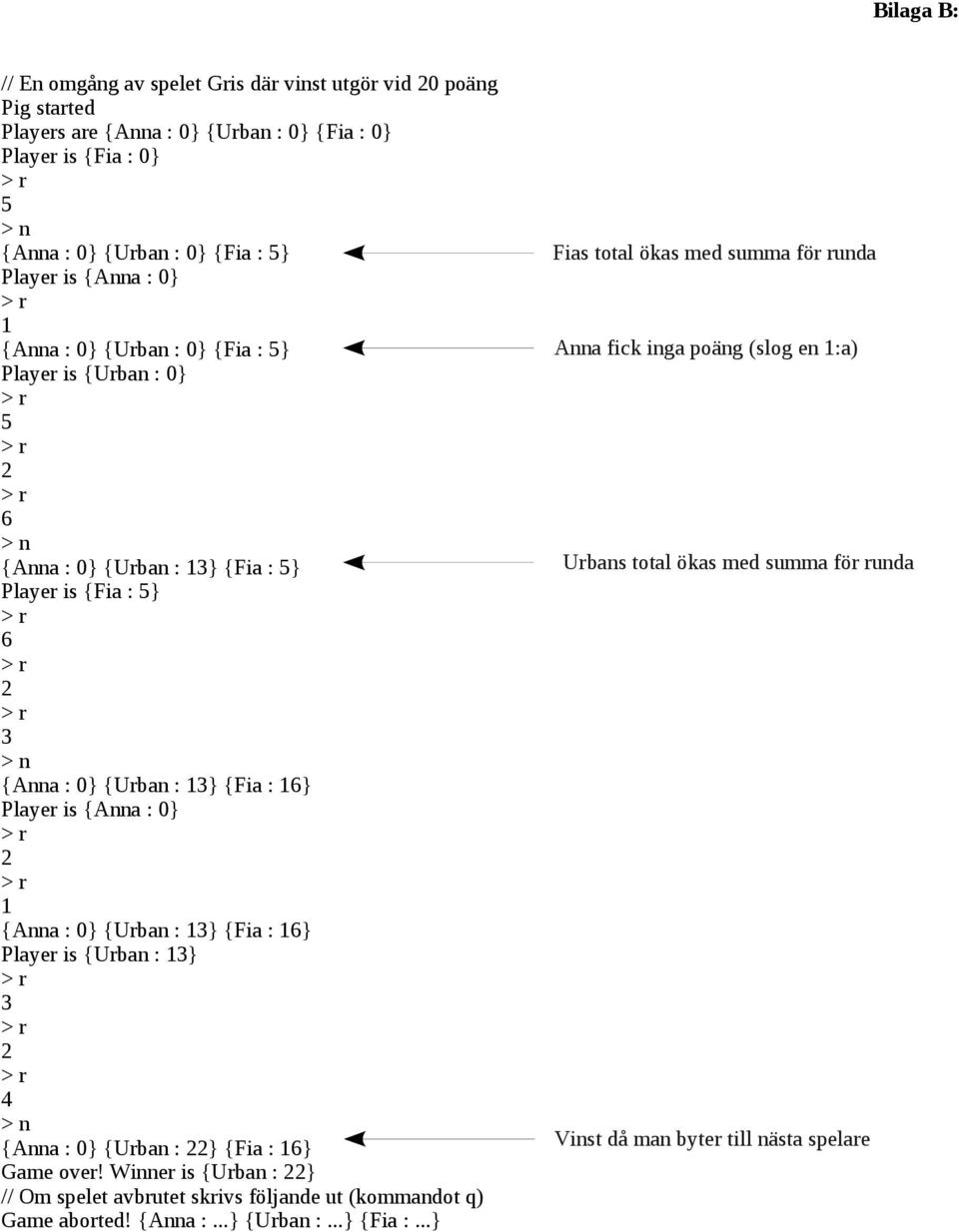 1 {Anna : 0 {Urban : 13 {Fia : 16 Player is {Urban : 13 3 2 4 > n {Anna : 0 {Urban : 22 {Fia : 16 Game over!