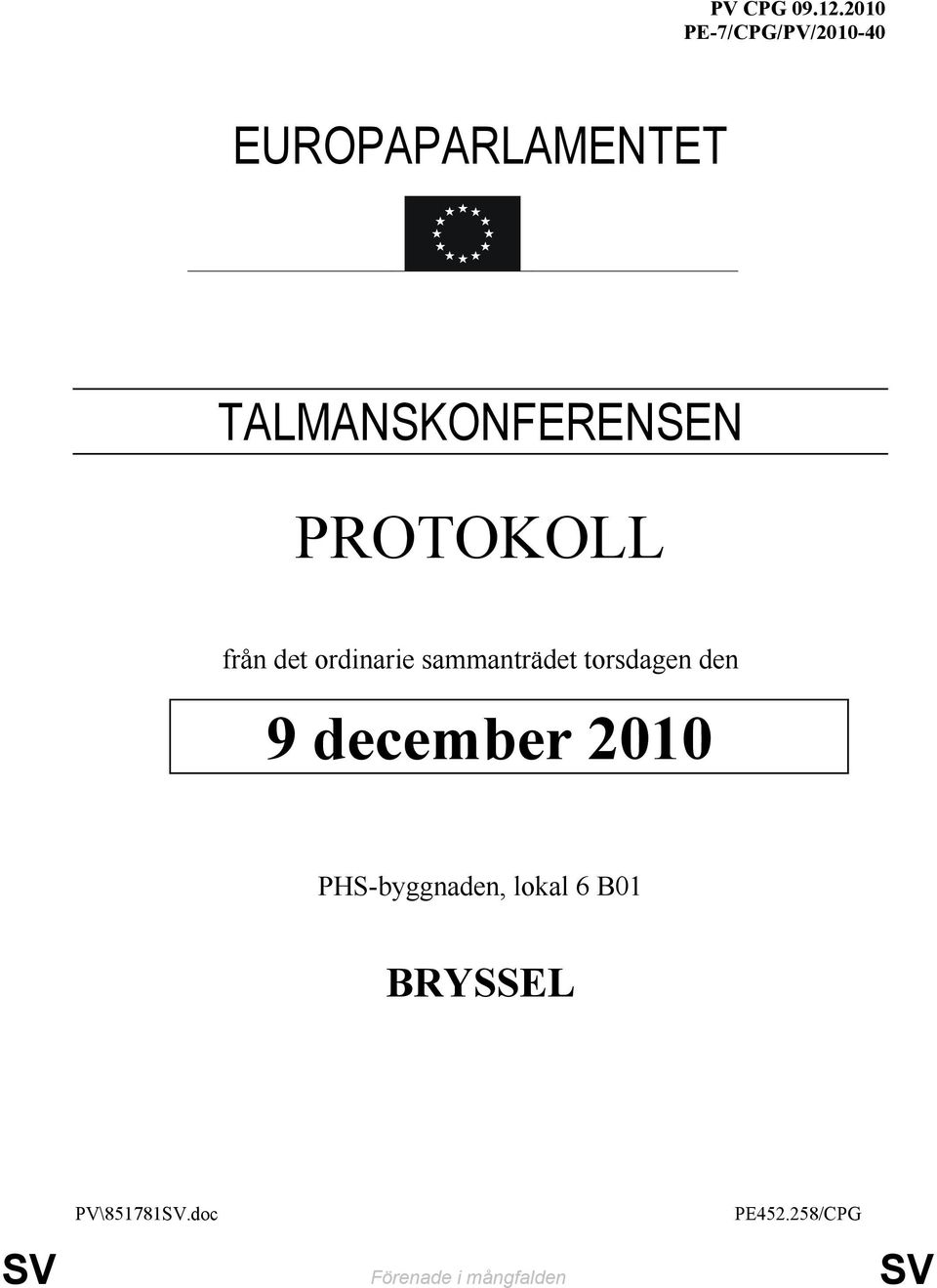 sammanträdet torsdagen den 9 december 2010