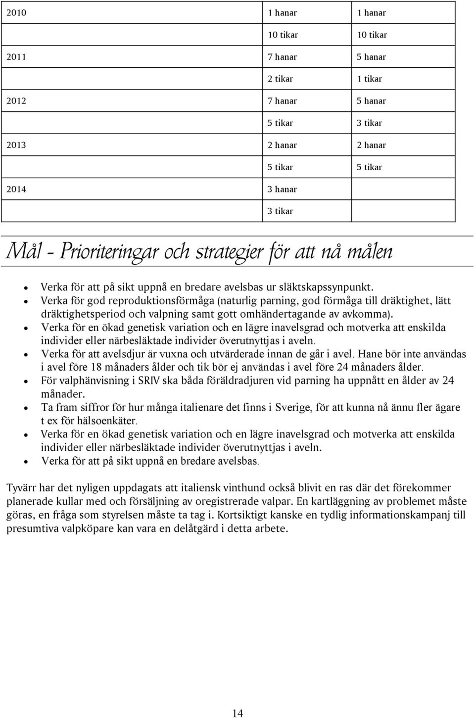 Verka för god reproduktionsförmåga (naturlig parning, god förmåga till dräktighet, lätt dräktighetsperiod och valpning samt gott omhändertagande av avkomma).