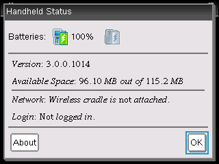 Minnes- och filhantering Handenheten TI-Nspire CX levereras med en minneskapacitet på 192 MB. Av det totala minnet är 128 MB dedicerat för Flashlagring och 64 MB är RAM.