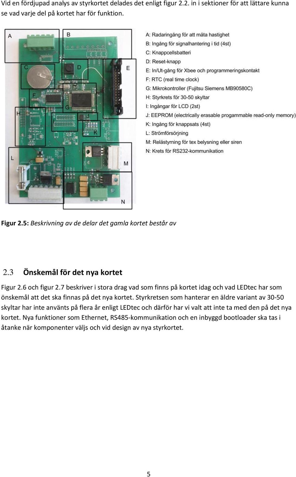 7 beskriver i stora drag vad som finns på kortet idag och vad LEDtec har som önskemål att det ska finnas på det nya kortet.