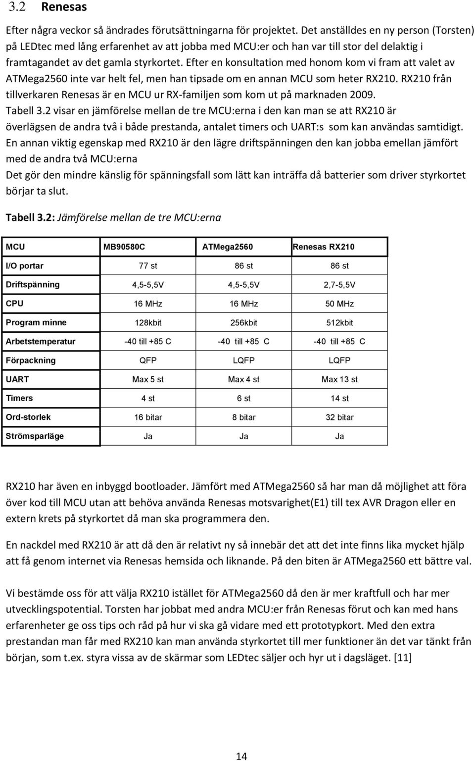 Efter en konsultation med honom kom vi fram att valet av ATMega2560 inte var helt fel, men han tipsade om en annan MCU som heter RX210.