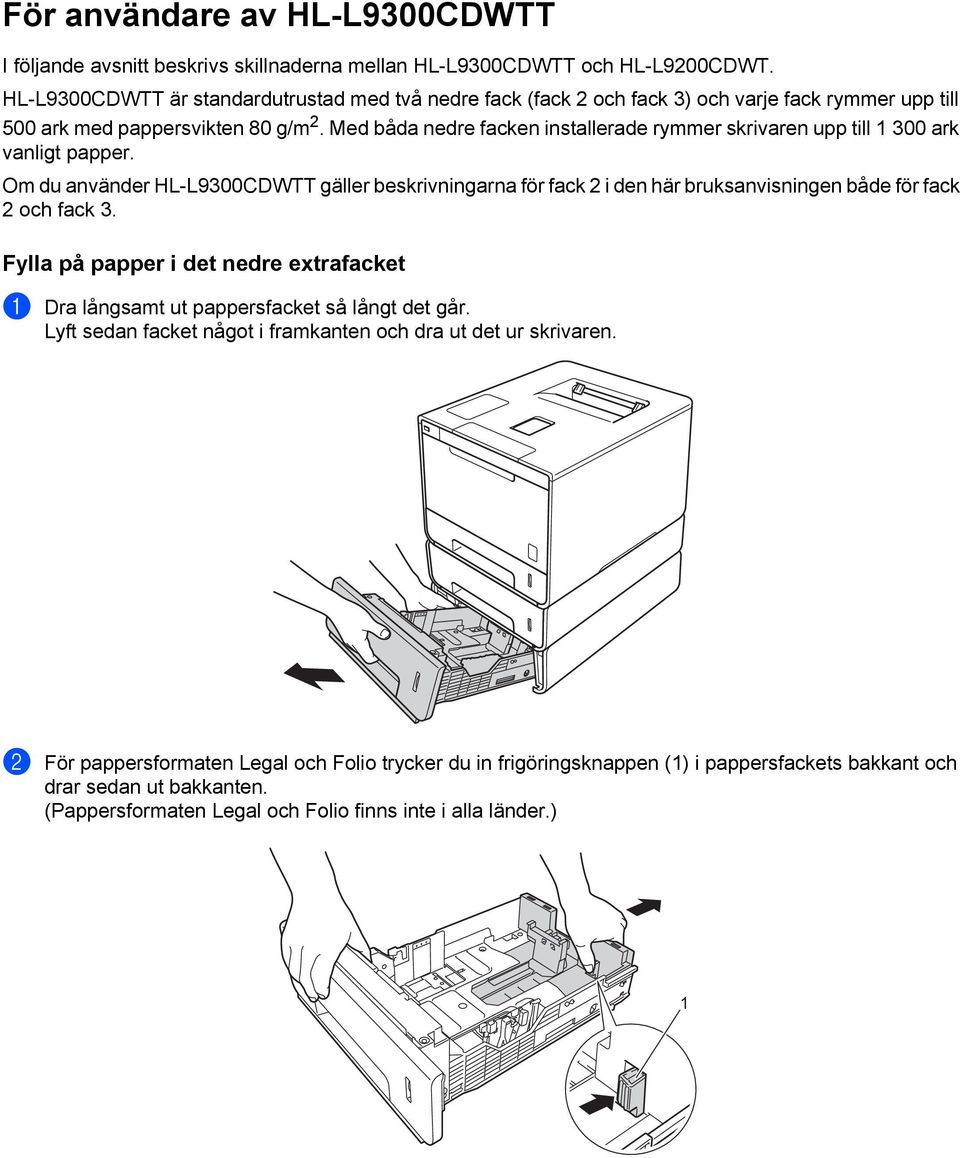 Med båda nedre facken installerade rymmer skrivaren upp till 1 300 ark vanligt papper.