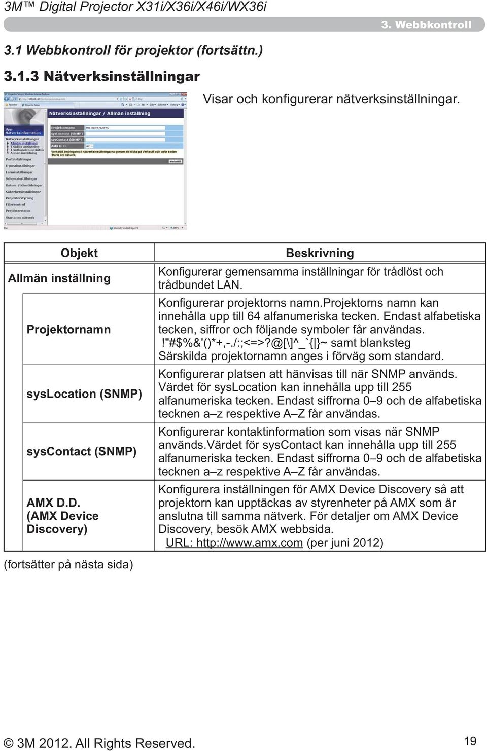 Nätverksinställningar Objekt Allmän inställning