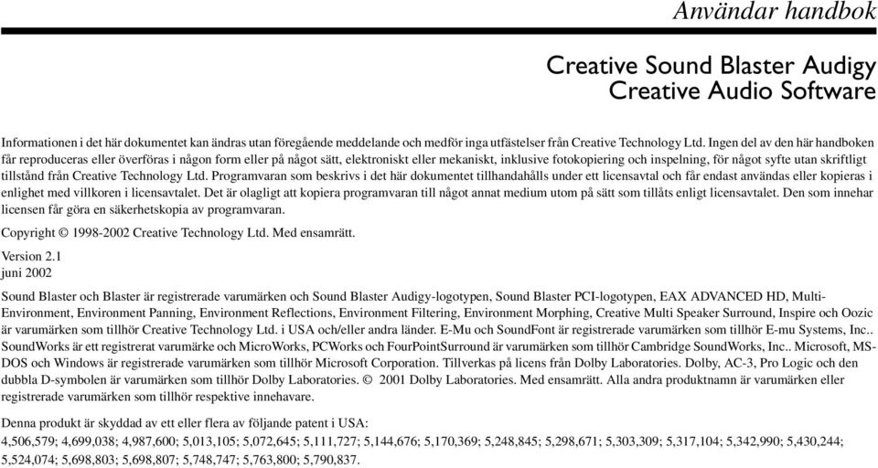 skriftligt tillstånd från Creative Technology Ltd.