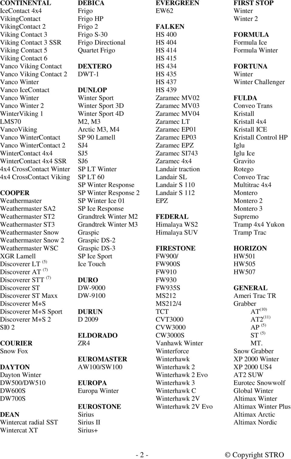 Viking COOPER Weathermaster Weathermaster SA2 Weathermaster ST2 Weathermaster ST3 Weathermaster Snow Weathermaster Snow 2 Weathermaster WSC XGR Lamell Discoverer LT (5) Discoverer AT (7) Discoverer