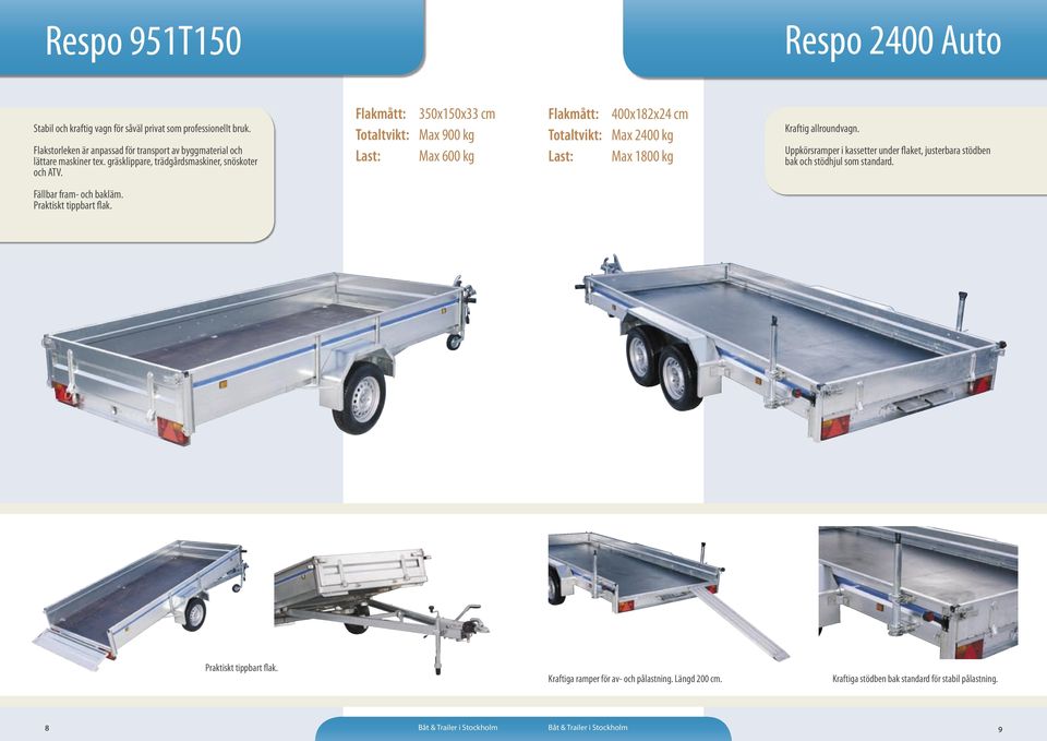 Flakmått: 350x150x33 cm Totaltvikt: Max 900 kg Max 600 kg Flakmått: 400x182x24 cm Totaltvikt: Max 2400 kg Max 1800 kg Kraftig