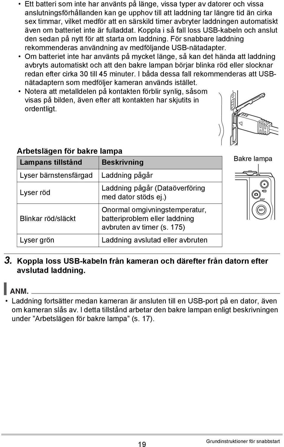 För snabbare laddning rekommenderas användning av medföljande USB-nätadapter.