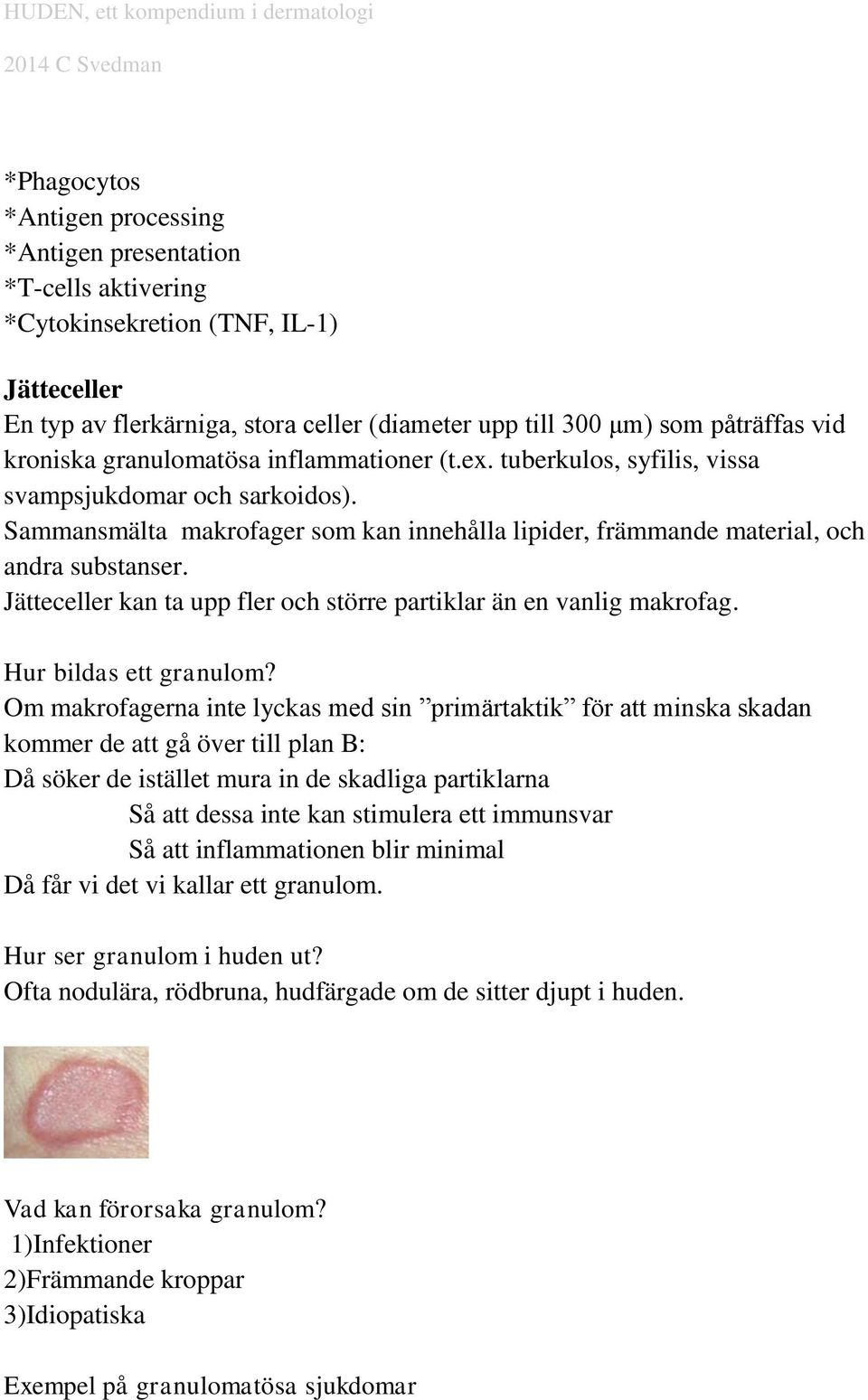 Jätteceller kan ta upp fler och större partiklar än en vanlig makrofag. Hur bildas ett granulom?