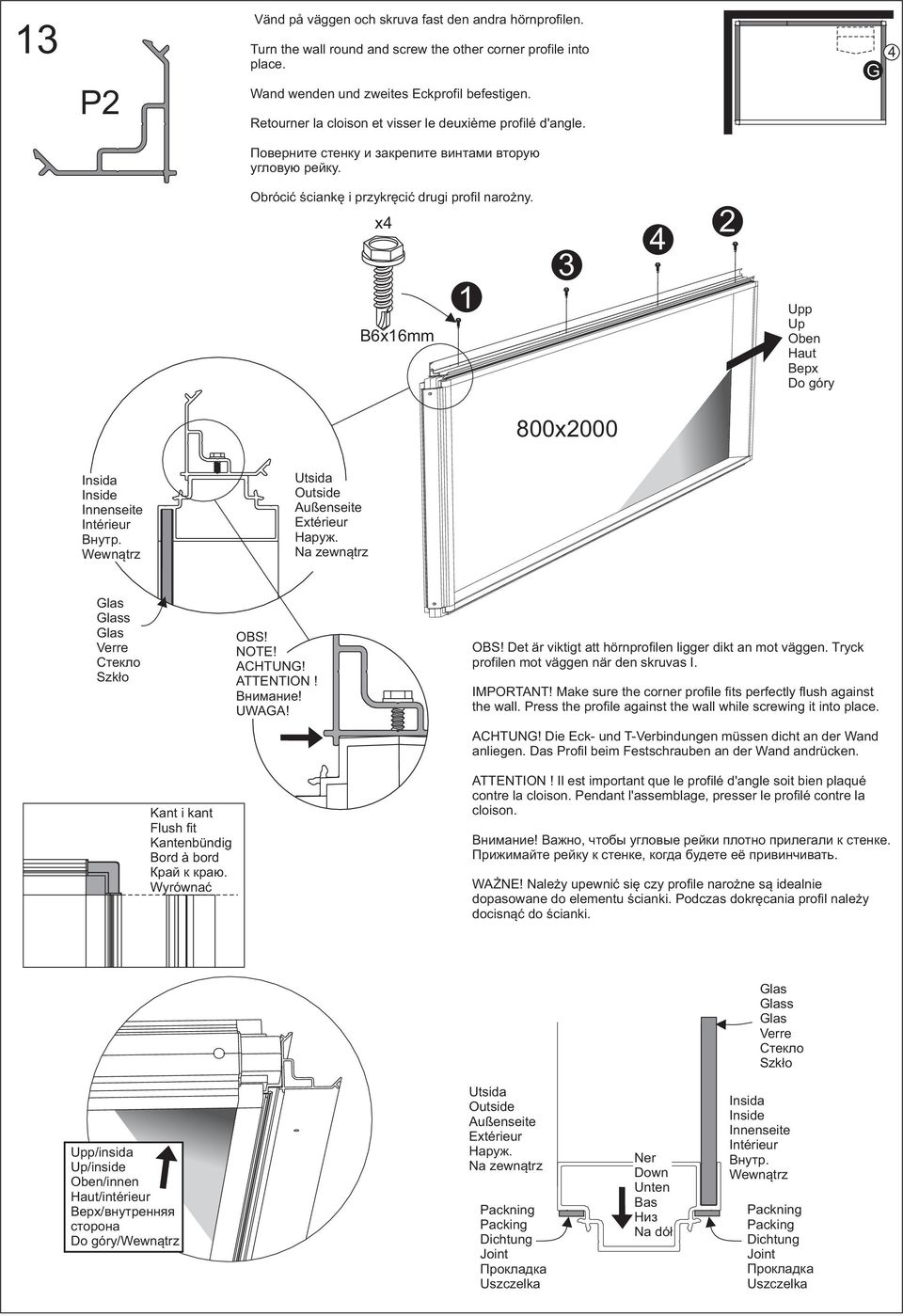 x4 B6x16mm 1 3 4 2 Upp Up Oben Haut Верх Do góry 800x2000 Insida Inside Innenseite Intérieur Внутр. Wewnątrz Utsida Outside Außenseite Extérieur Наруж.