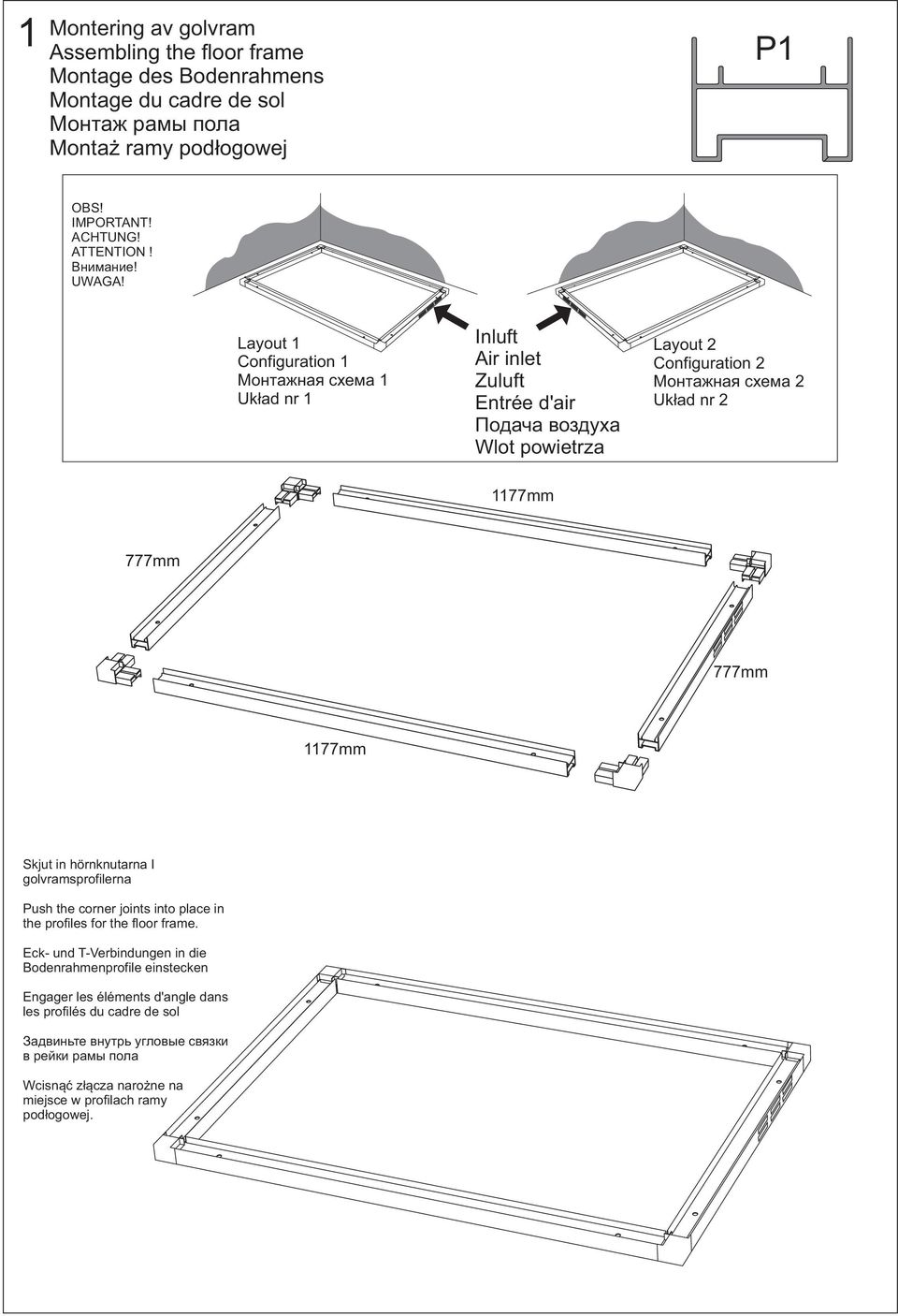 Layout 1 Configuration 1 Монтажная схема 1 Układ nr 1 Inluft Air inlet Zuluft Entrée d'air Подача воздуха Wlot powietrza Layout 2 Configuration 2 Монтажная схема 2 Układ nr 2 1177mm