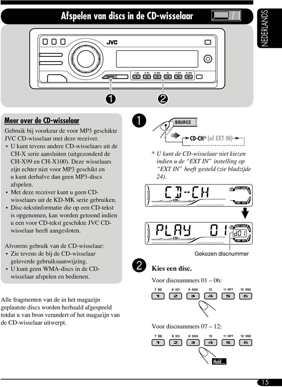 Met deze receiver kunt u geen CDwisselaars uit de KD-MK serie gebruiken.