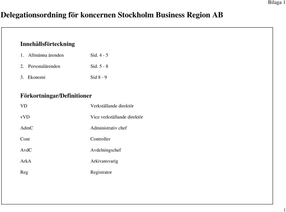 Ekonomi Sid 8-9 Förkortningar/Definitioner Verkställande direktör v Vice