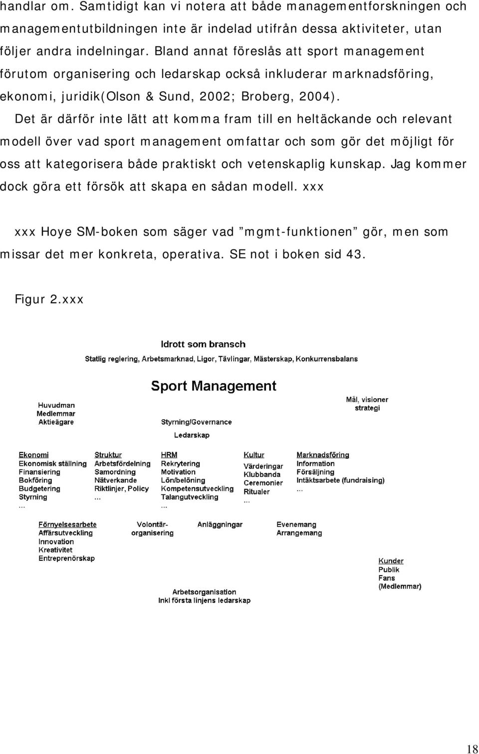 Det är därför inte lätt att komma fram till en heltäckande och relevant modell över vad sport management omfattar och som gör det möjligt för oss att kategorisera både praktiskt och