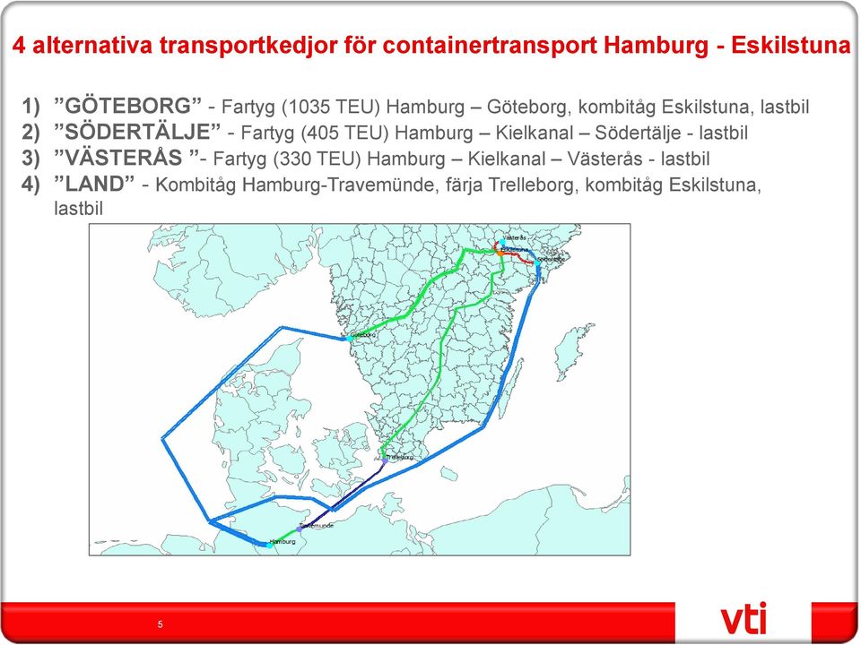 Hamburg Kielkanal Södertälje - lastbil 3) VÄSTERÅS - Fartyg (330 TEU) Hamburg Kielkanal