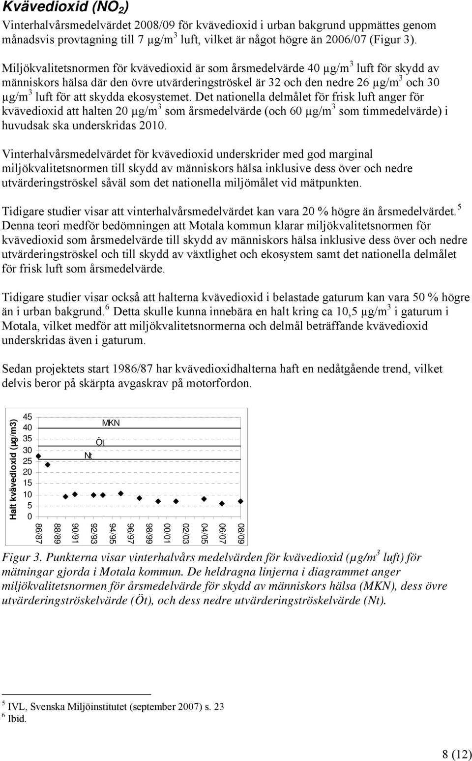 ekosystemet. Det nationella delmålet för frisk luft anger för kvävedioxid att halten 20 µg/m 3 som årsmedelvärde (och 60 µg/m 3 som timmedelvärde) i huvudsak ska underskridas 2010.