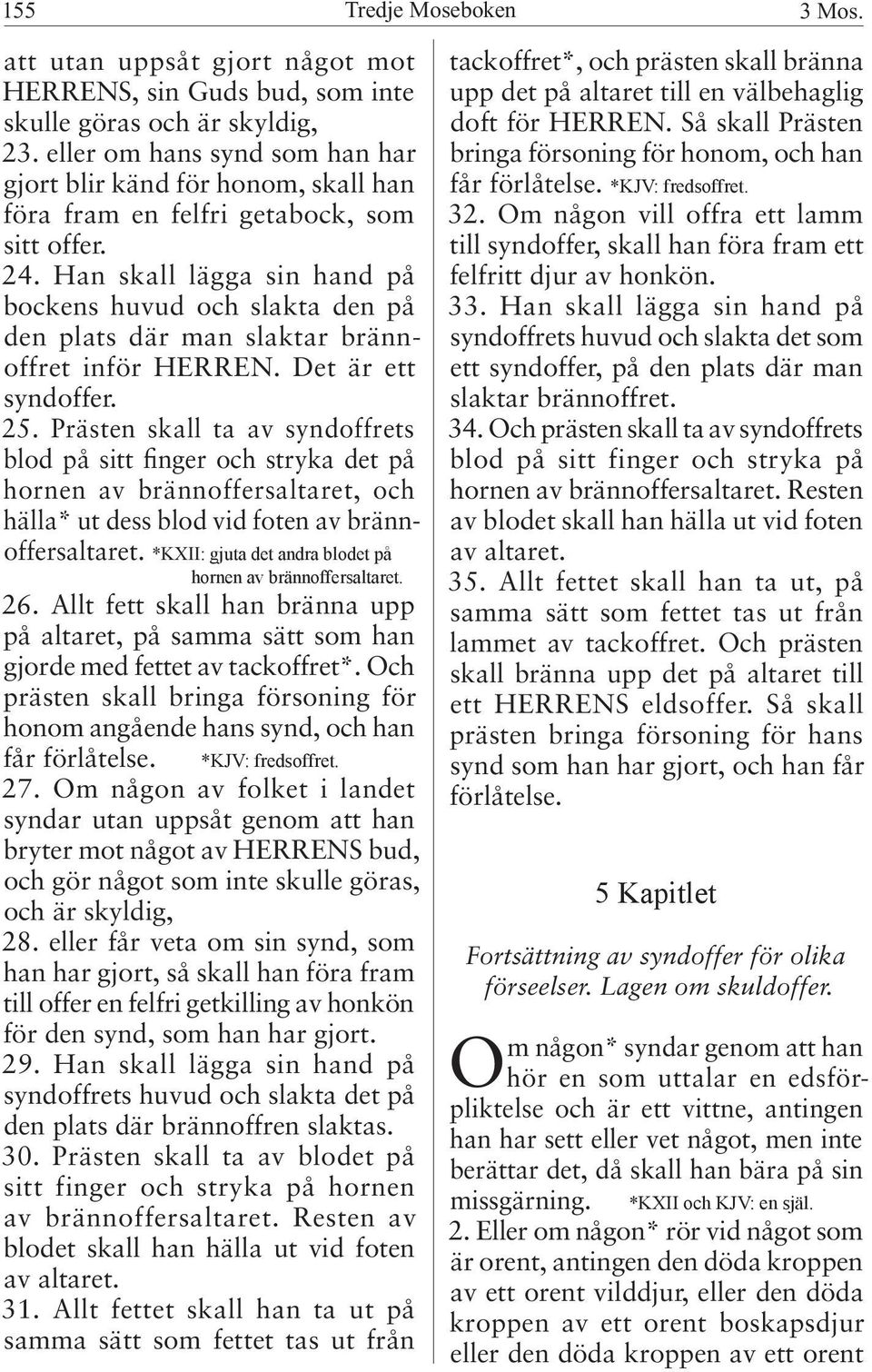 Han skall lägga sin hand på bockens huvud och slakta den på den plats där man slaktar brännoffret inför HERREN. Det är ett syndoffer. 25.