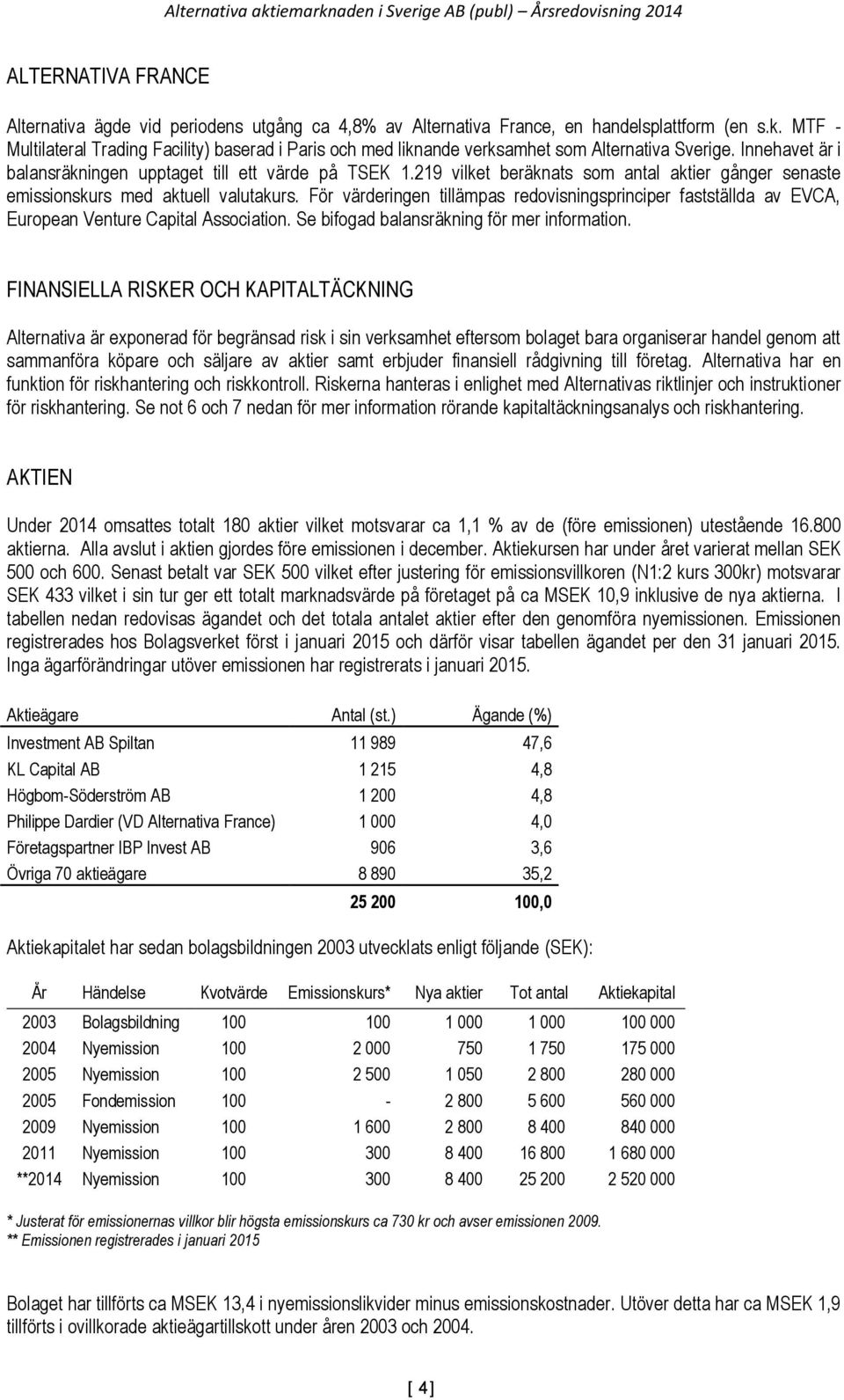 219 vilket beräknats som antal aktier gånger senaste emissionskurs med aktuell valutakurs. För värderingen tillämpas redovisningsprinciper fastställda av EVCA, European Venture Capital Association.