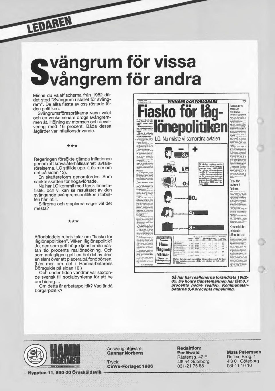 *** Regeringen försökte dämpa inflationen genom att kräva återhållsamhet i avtalsrörelserna. LO ställde upp. (Läs mer om det på sidan 12). En skattereform genomfördes.