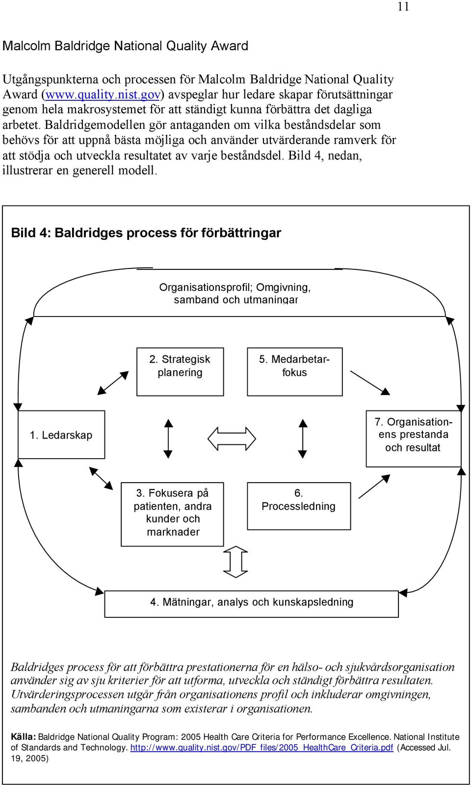 Baldridgemodellen gör antaganden om vilka beståndsdelar som behövs för att uppnå bästa möjliga och använder utvärderande ramverk för att stödja och utveckla resultatet av varje beståndsdel.