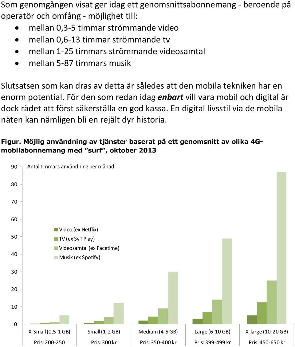 För den som redan idag enbart vill vara mobil och digital är dock rådet att först säkerställa en god kassa. En digital livsstil via de mobila näten kan nämligen bli en rejält dyr historia. Figur.