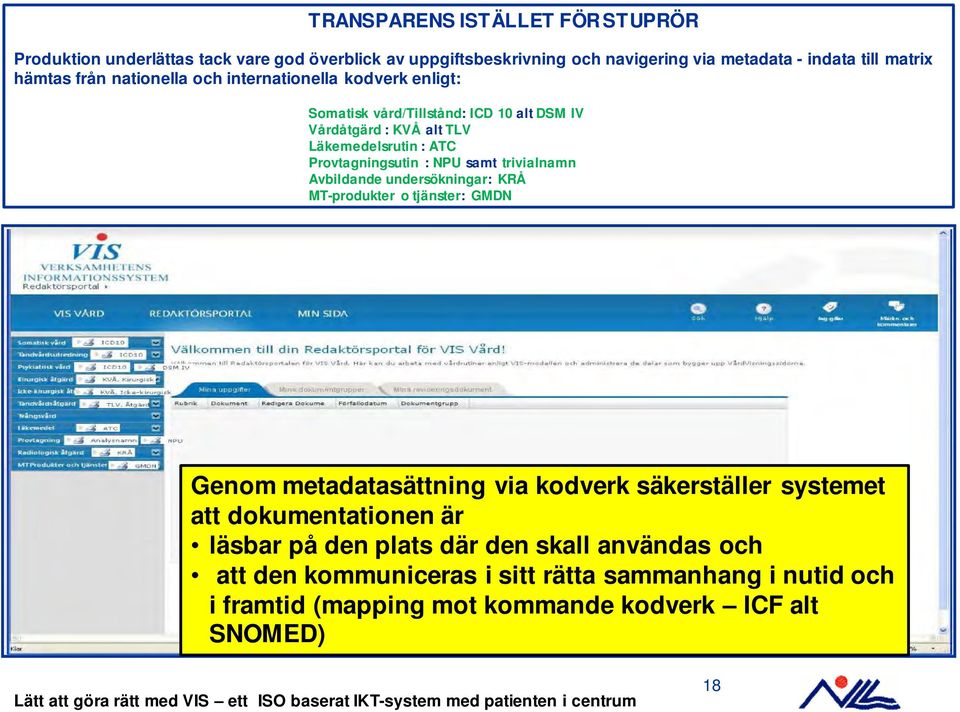 NPU samt trivialnamn Avbildande undersökningar: KRÅ MT-produkter o tjänster: GMDN Genom metadatasättning via kodverk säkerställer systemet att dokumentationen