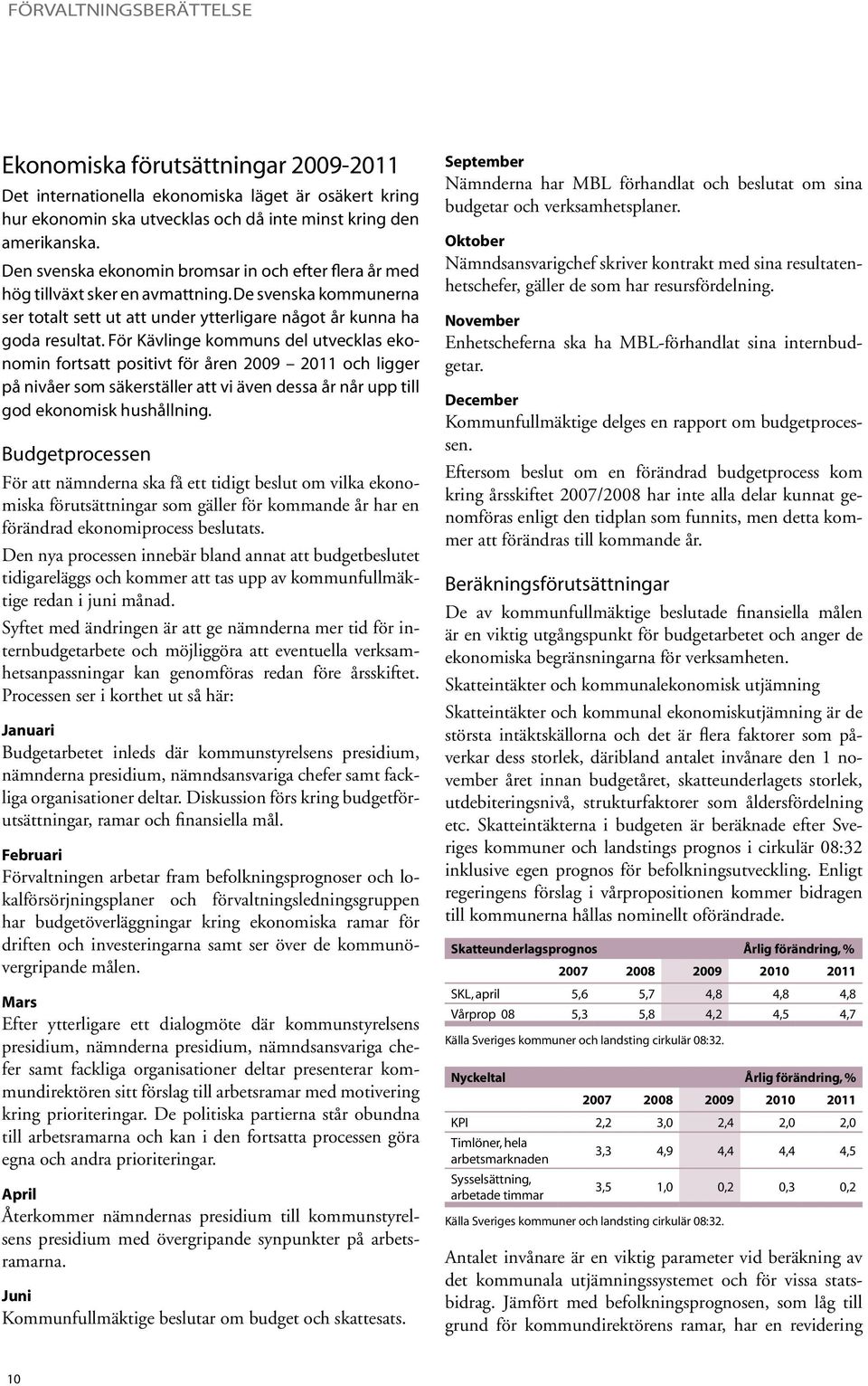 För Kävlinge kommuns del utvecklas ekonomin fortsatt positivt för åren 2011 och ligger på nivåer som säkerställer att vi även dessa år når upp till god ekonomisk hushållning.