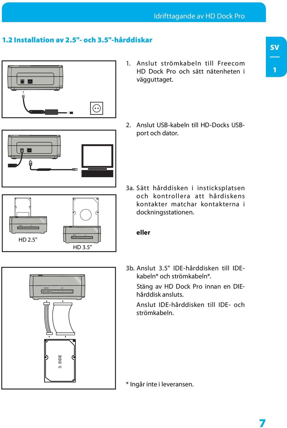 3a. Sätt hårddisken i insticksplatsen och kontrollera at t hårdiskens kontakter matchar kontakterna i dockningsstationen. HD.5" HD 3.