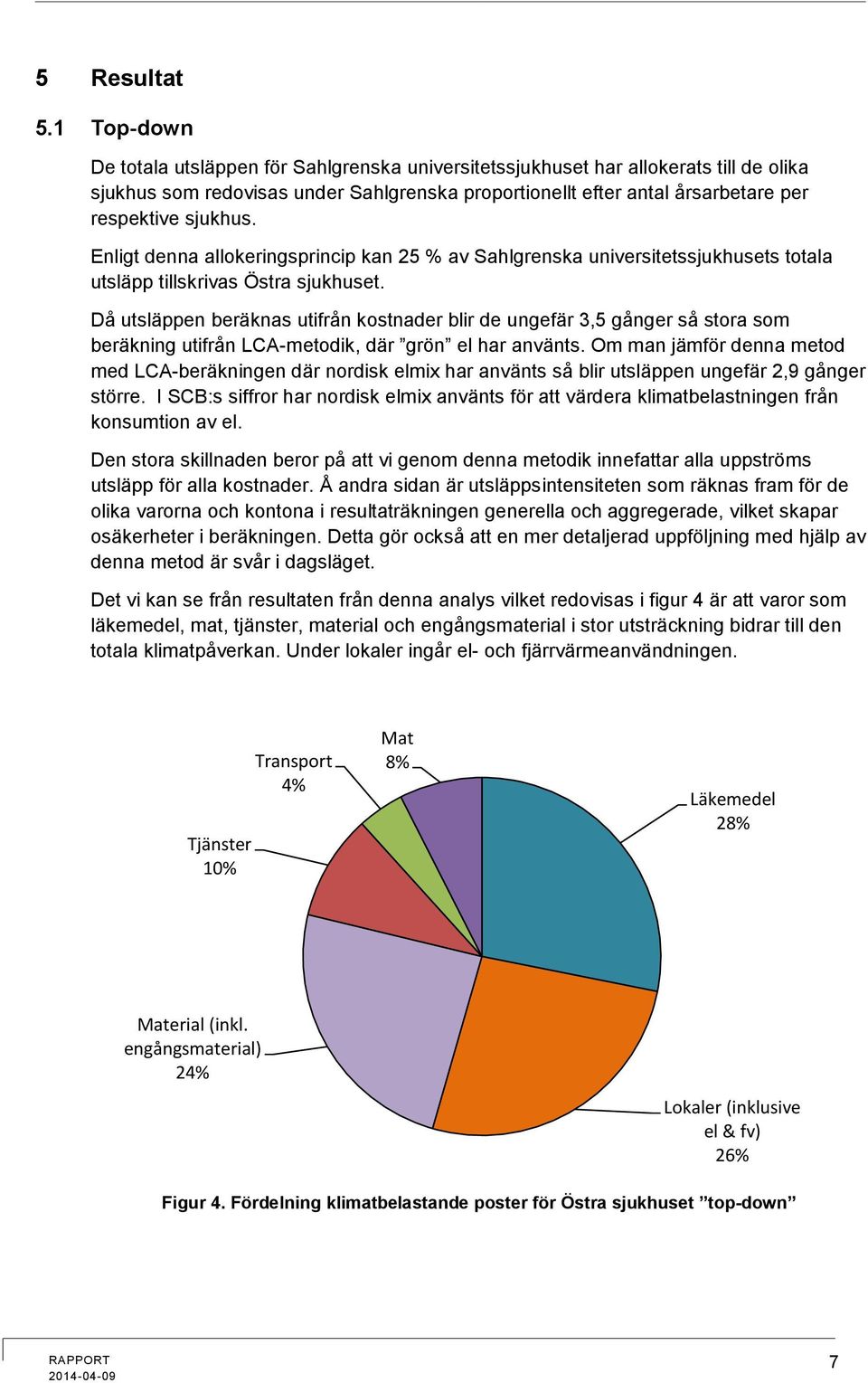 Enligt denna allokeringsprincip kan 25 % av Sahlgrenska universitetssjukhusets totala utsläpp tillskrivas Östra sjukhuset.