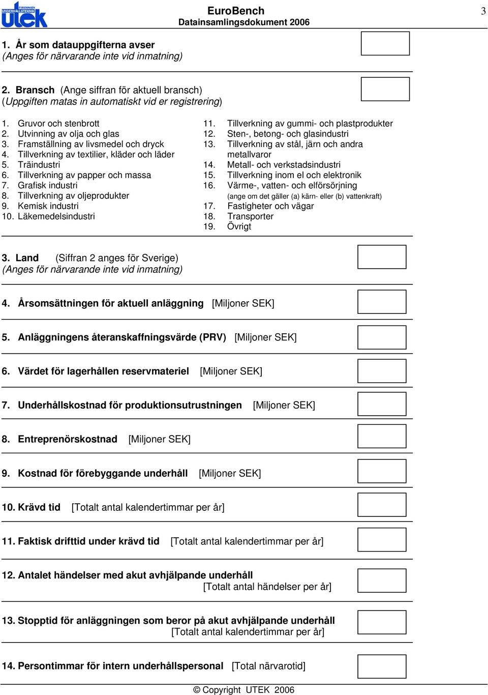 Sten-, betong- och glasindustri 3. Framställning av livsmedel och dryck 13. Tillverkning av stål, järn och andra 4. Tillverkning av textilier, kläder och läder metallvaror 5. Träindustri 14.