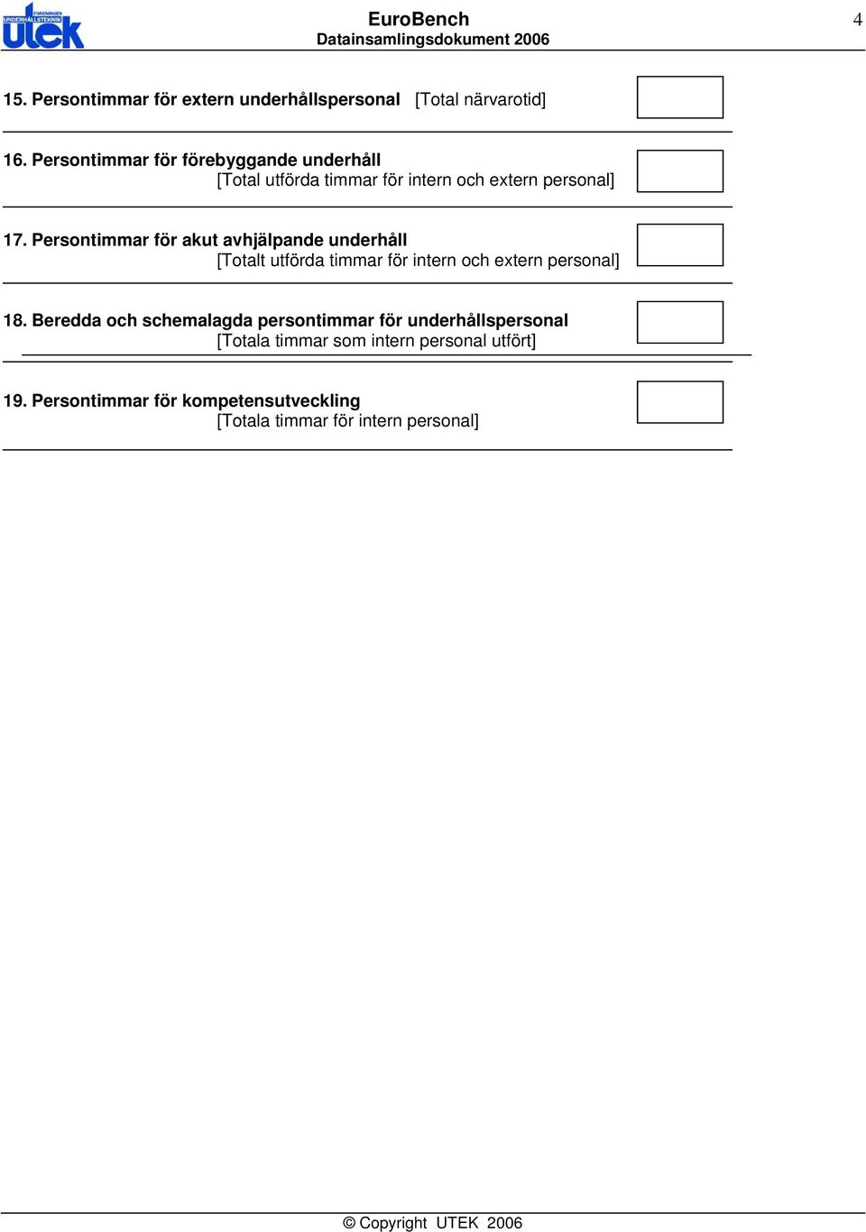 Persontimmar för akut avhjälpande underhåll [Totalt utförda timmar för intern och extern personal] 18.