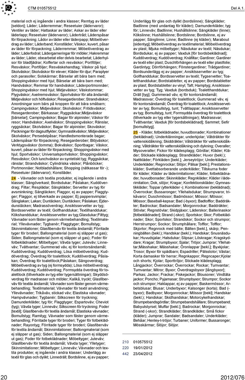 Reseetuier (lädervaror); Lädertråd; Läderspåsar för förpackning; Lådor av läder eller läderpapp; Möbelöverdrag av läder; Läderband; Konstläder; Väskor, kuvert, påsar av läder för förpackning;