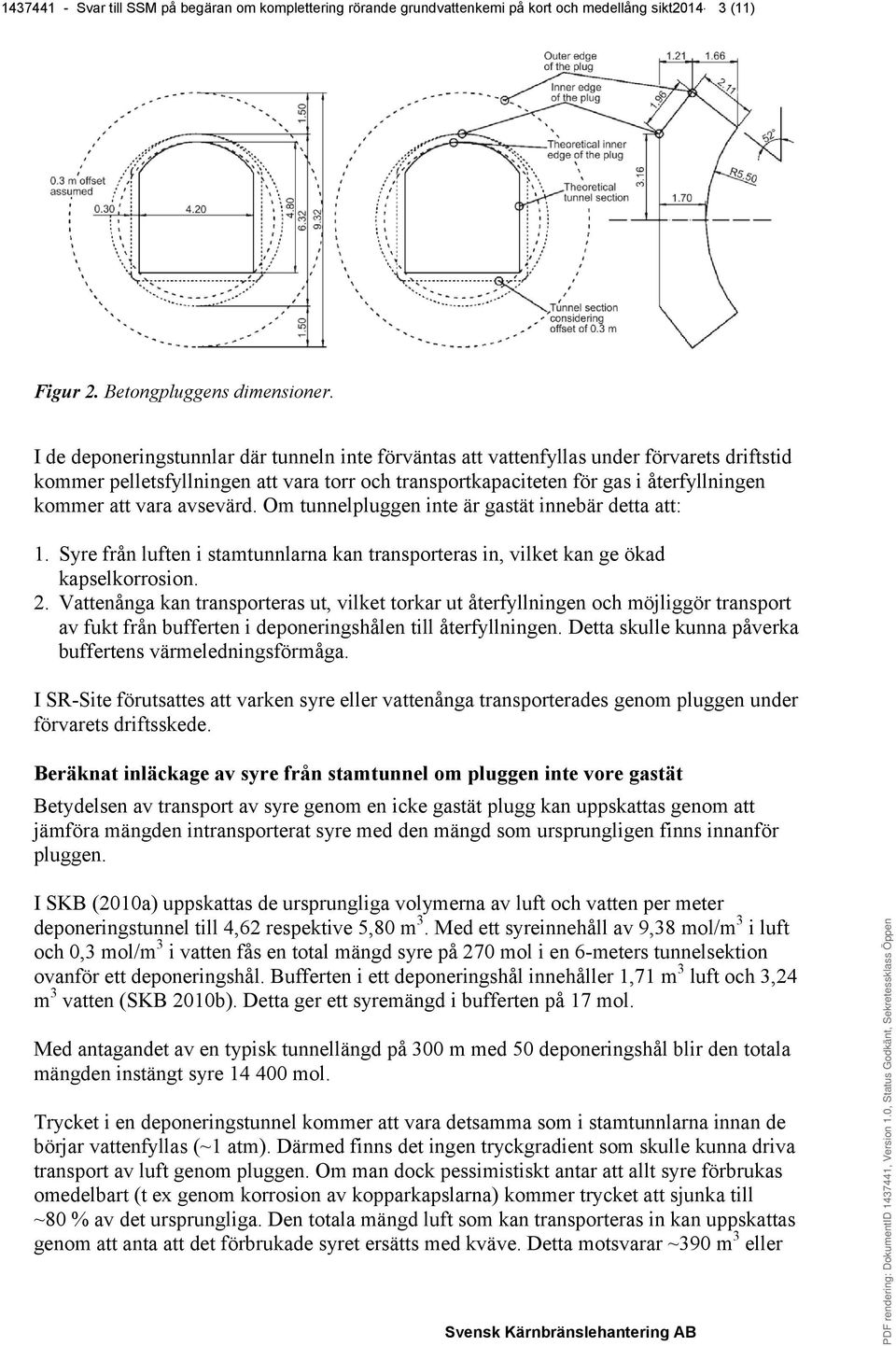 avsevärd. Om tunnelpluggen inte är gastät innebär detta att: 1. Syre från luften i stamtunnlarna kan transporteras in, vilket kan ge ökad kapselkorrosion. 2.